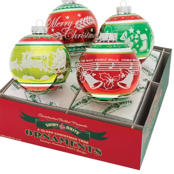 4 Christopher Radko Shiny Brite HOLIDAY SPLENDOR  4" FLOCKED GLASS ORNAMENTS - Picture 2 of 10